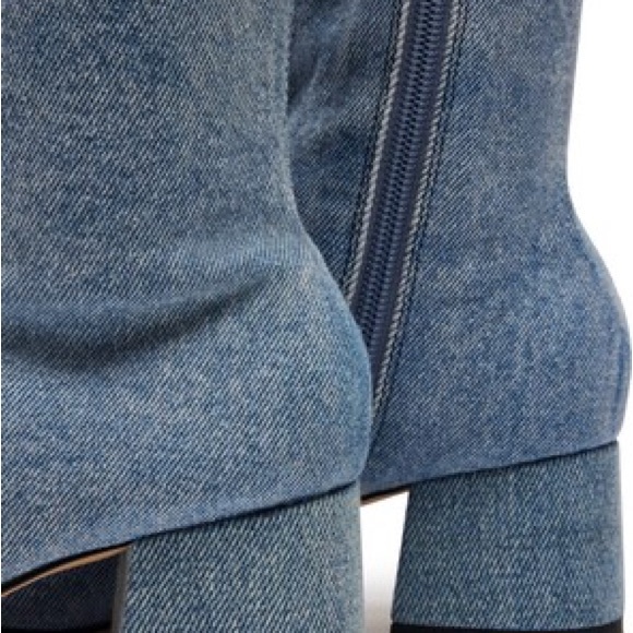 Blue Denim Ankle Boots with Black Toe Cap - Picture 4 of 11